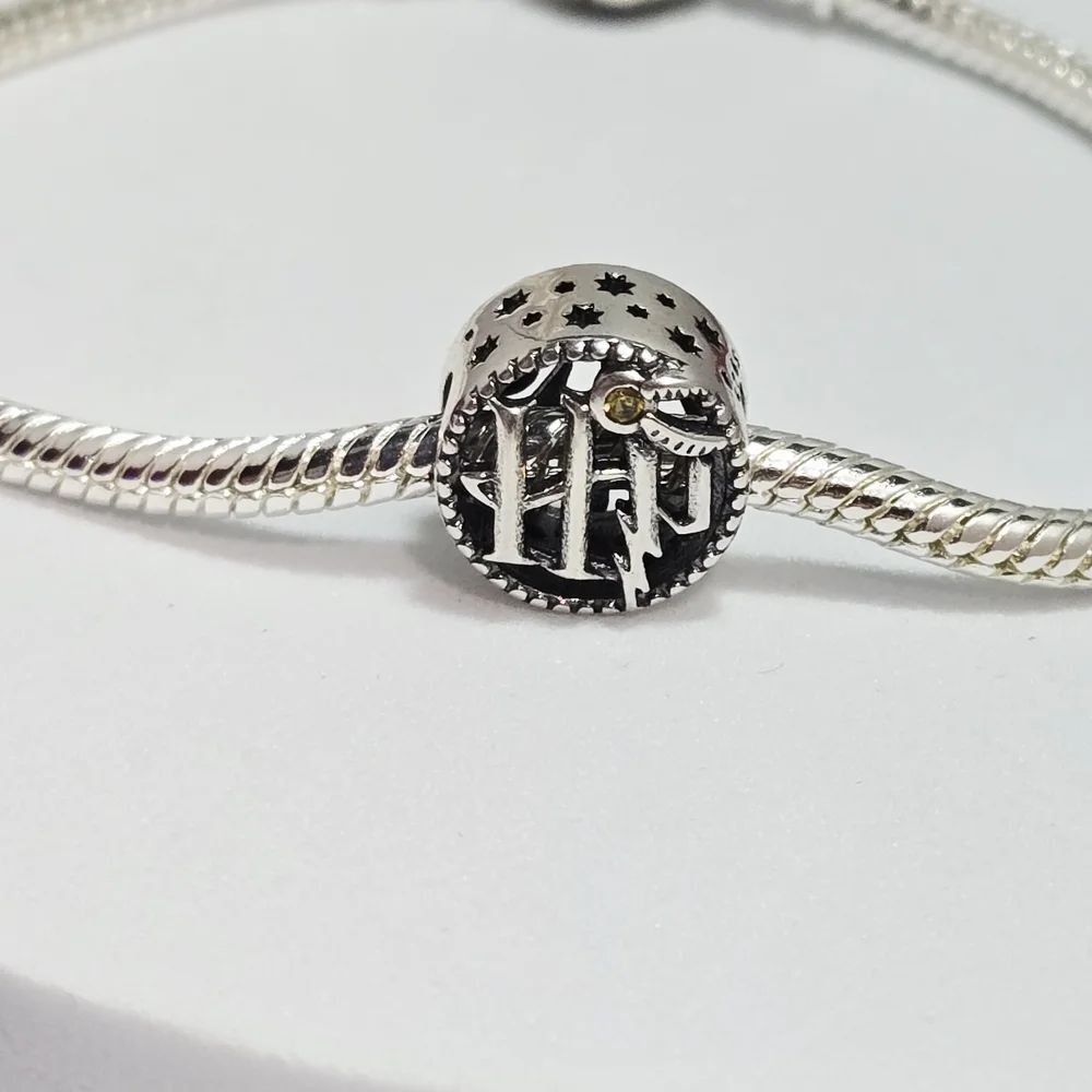 Wizard Harry Potter Inspired Sterling Silver Round Bracelet Charm 925 Cutout